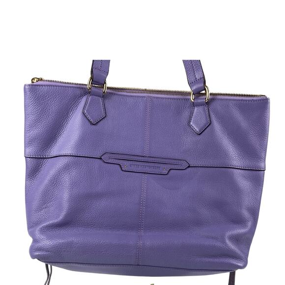 Aimee Kestenberg Leather Purple Double Strap Tote Gold Hardware Purse - Picture 2 of 16
